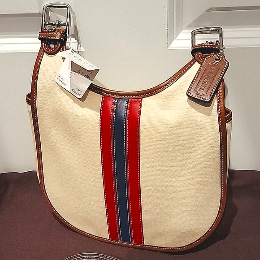 NWT Coach Rare Vintage Varsity Striped Denim Crossbody Bag 6867 - Picture 2 of 6